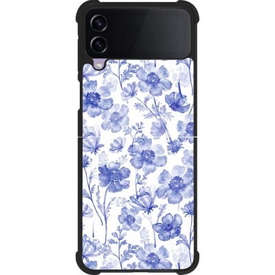 Coque Samsung Galaxy Z Flip3 5G - Silicone rigide noir Spring 23 watercolor blue flowers