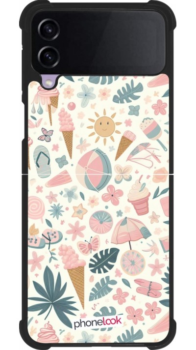 Coque Samsung Galaxy Z Flip3 5G - Silicone rigide noir Summer Pink Pattern