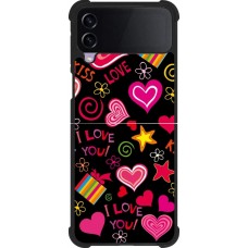 Coque Samsung Galaxy Z Flip3 5G - Silicone rigide noir Valentine 2023 love symbols