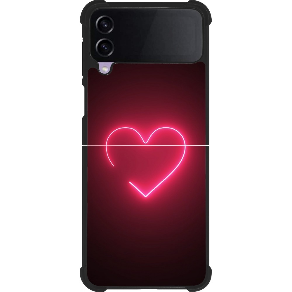 Coque Samsung Galaxy Z Flip3 5G - Silicone rigide noir Valentine 2023 single neon heart