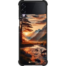 Coque Samsung Galaxy Z Flip3 5G - Silicone rigide noir Valley Sunset Deer Tree