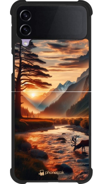 Coque Samsung Galaxy Z Flip3 5G - Silicone rigide noir Valley Sunset Deer Tree