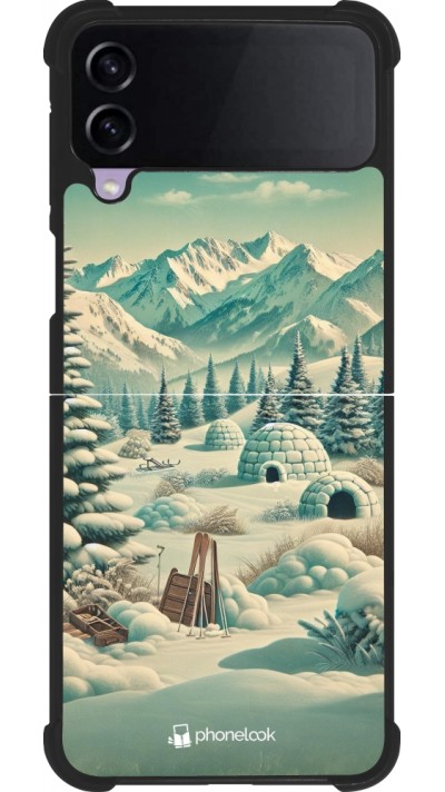 Coque Samsung Galaxy Z Flip3 5G - Silicone rigide noir Vintage Snowy Mountain Igloo