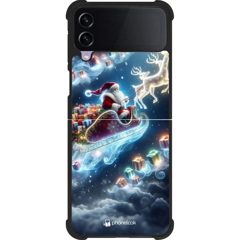 Coque Samsung Galaxy Z Flip3 5G - Silicone rigide noir Noël 2023 Père Noël enchanté