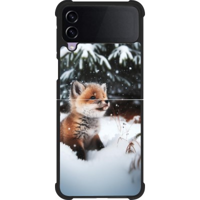 Coque Samsung Galaxy Z Flip3 5G - Silicone rigide noir Noël 2023 Renardeau sapin