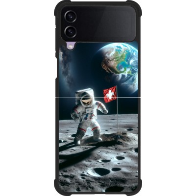 Coque Samsung Galaxy Z Flip4 - Silicone rigide noir Astro Suisse sur lune