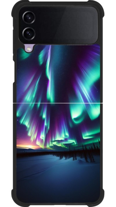 Coque Samsung Galaxy Z Flip4 - Silicone rigide noir Aurore Boréale Étincelante