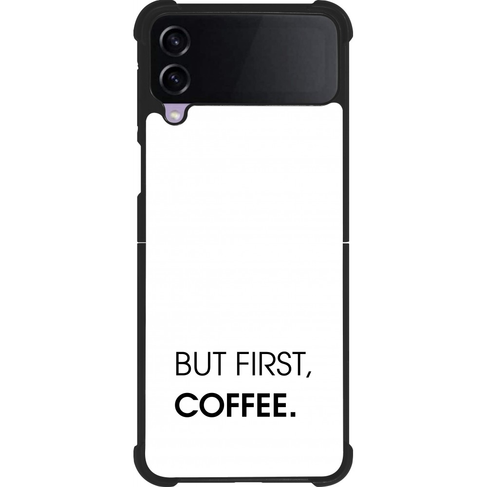 Coque Samsung Galaxy Z Flip4 - Silicone rigide noir But first Coffee