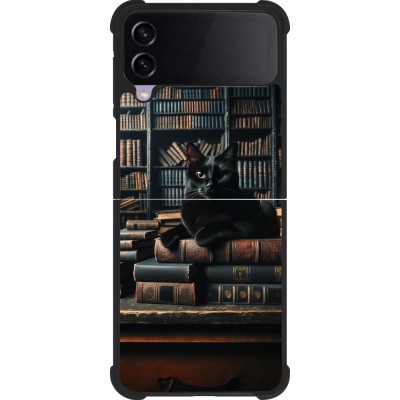 Coque Samsung Galaxy Z Flip4 - Silicone rigide noir Chat livres sombres