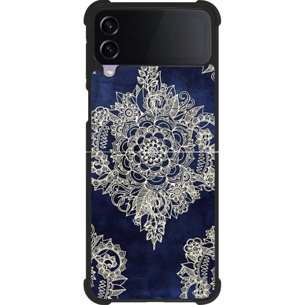 Coque Samsung Galaxy Z Flip4 - Silicone rigide noir Cream Flower Moroccan