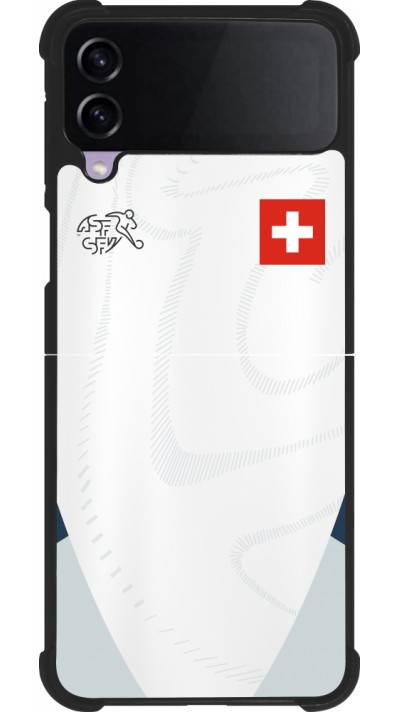 Coque Samsung Galaxy Z Flip4 - Silicone rigide noir Maillot de football Suisse Extérieur personnalisable