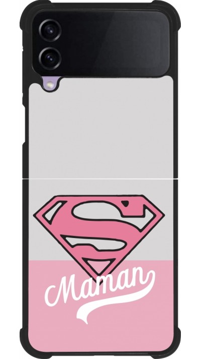 Coque Samsung Galaxy Z Flip4 - Silicone rigide noir Mom 2024 Super hero maman