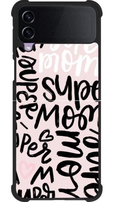 Coque Samsung Galaxy Z Flip4 - Silicone rigide noir Mom 2024 Super mom