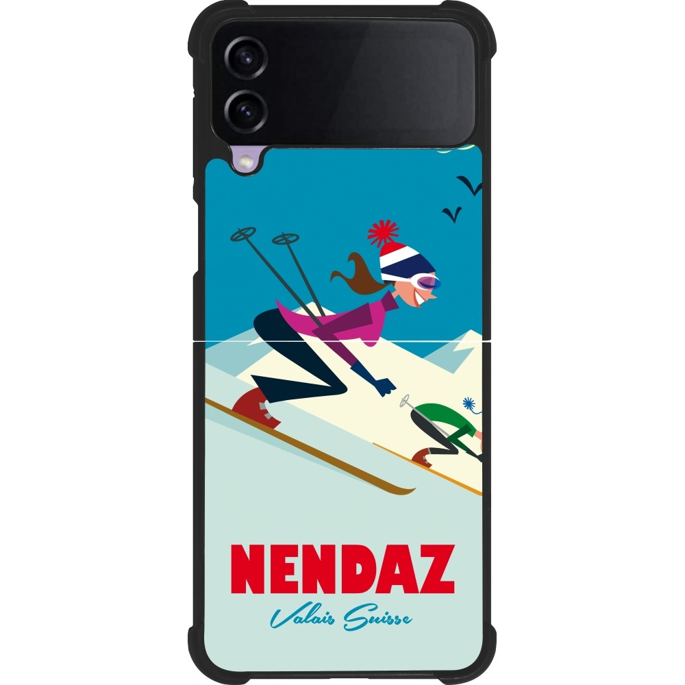 Coque Samsung Galaxy Z Flip4 - Silicone rigide noir Nendaz Ski Downhill