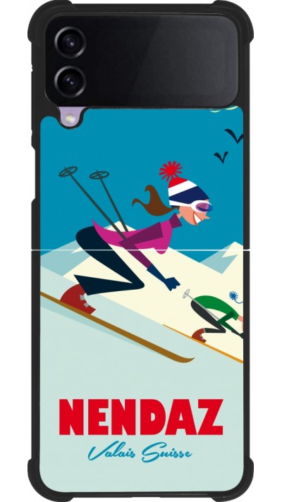 Coque Samsung Galaxy Z Flip4 - Silicone rigide noir Nendaz Ski Downhill