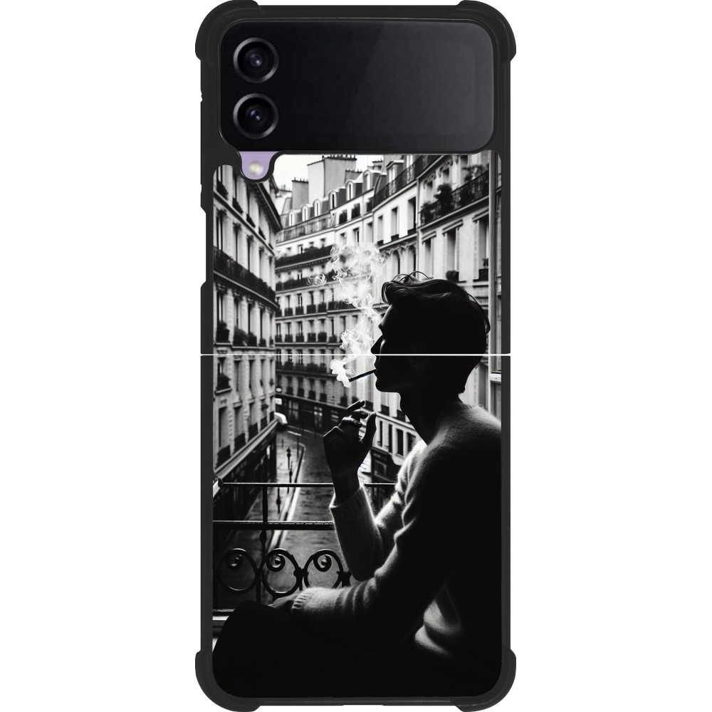 Coque Samsung Galaxy Z Flip4 - Silicone rigide noir Parisian Smoker