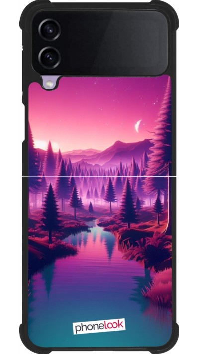 Samsung Galaxy Z Flip4 Case Hülle - Silikon schwarz Lila-rosa Landschaft