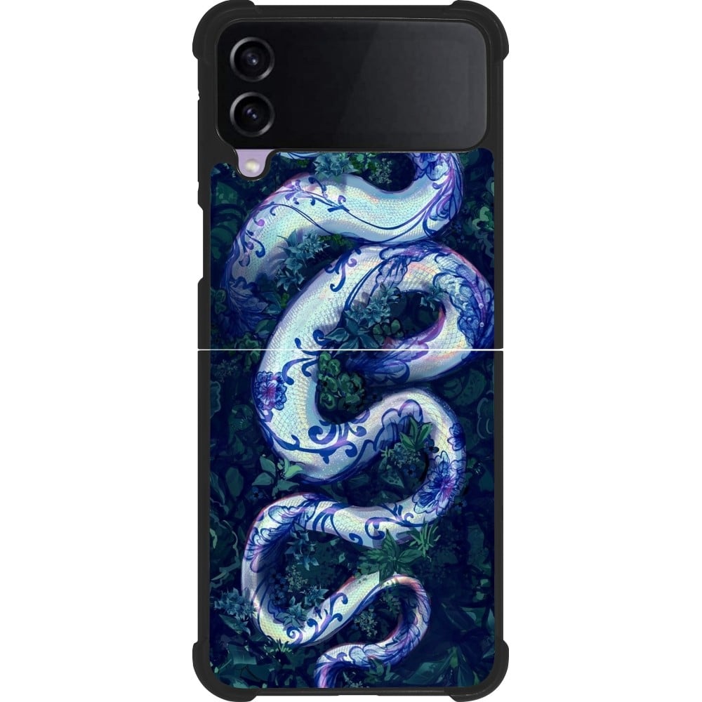 Coque Samsung Galaxy Z Flip4 - Silicone rigide noir Serpent Blue Anaconda