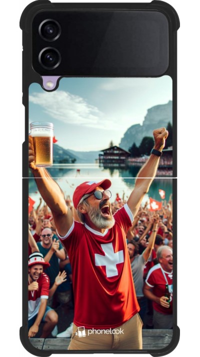 Coque Samsung Galaxy Z Flip4 - Silicone rigide noir Victoire suisse fan zone Euro 2024