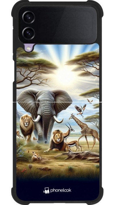 Coque Samsung Galaxy Z Flip4 - Silicone rigide noir Vie sauvage africaine