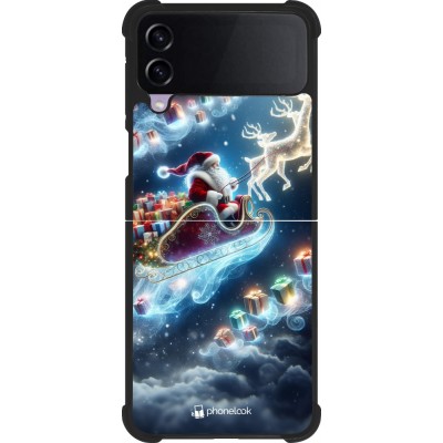 Coque Samsung Galaxy Z Flip4 - Silicone rigide noir Noël 2023 Père Noël enchanté