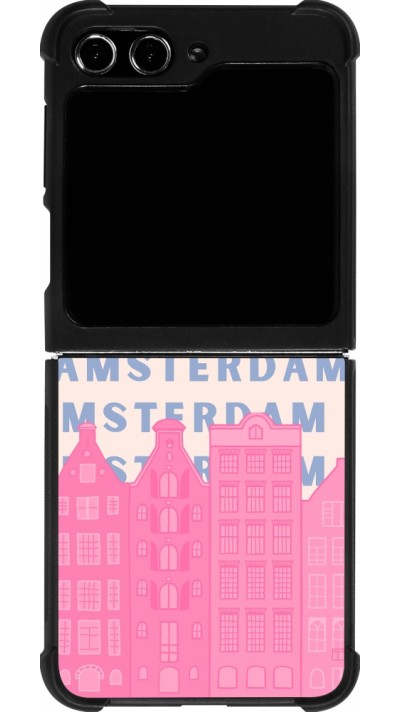 Coque Samsung Galaxy Z Flip5 - Silicone rigide noir Amsterdam Pink Print