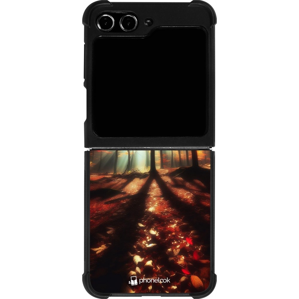 Coque Samsung Galaxy Z Flip5 - Silicone rigide noir Automne doré glare