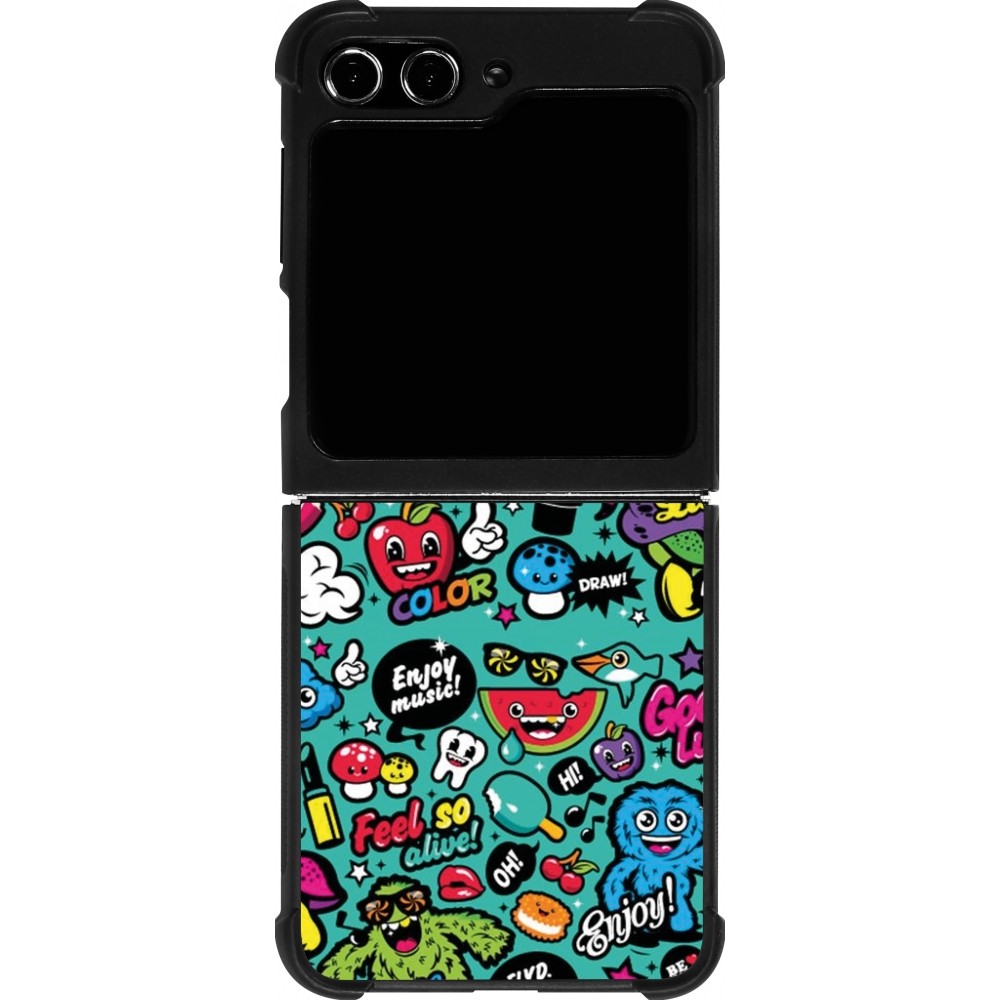 Coque Samsung Galaxy Z Flip5 - Silicone rigide noir Cartoons old school