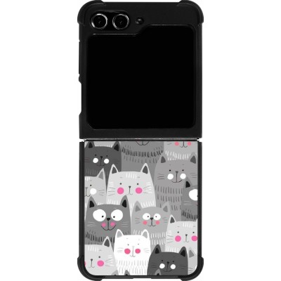 Coque Samsung Galaxy Z Flip5 - Silicone rigide noir Chats gris troupeau