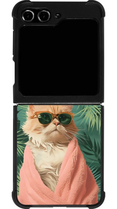 Coque Samsung Galaxy Z Flip5 - Silicone rigide noir Cat Summer Palms