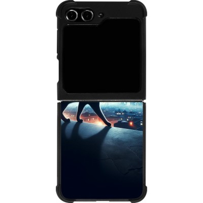 Coque Samsung Galaxy Z Flip5 - Silicone rigide noir Chat noir sous la pleine lune