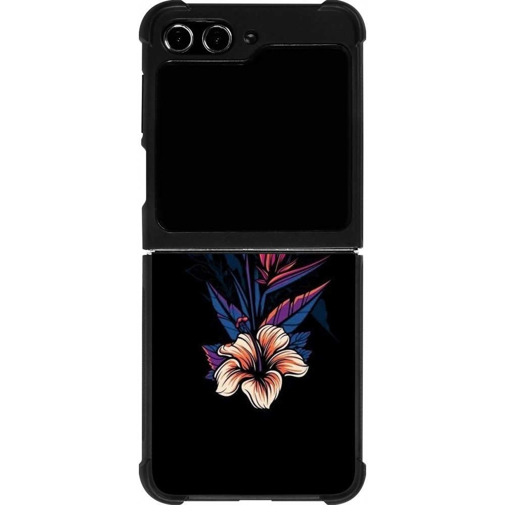 Coque Samsung Galaxy Z Flip5 - Silicone rigide noir Dark Flowers