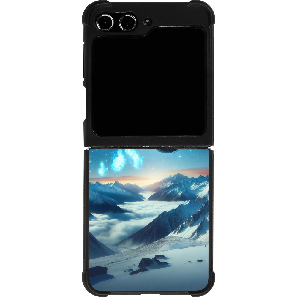 Coque Samsung Galaxy Z Flip5 - Silicone rigide noir Dragon nocturne montagne