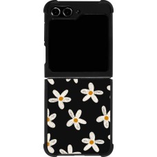 Coque Samsung Galaxy Z Flip5 - Silicone rigide noir Easter 2024 white on black flower