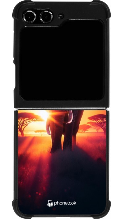 Coque Samsung Galaxy Z Flip5 - Silicone rigide noir Elephant Sunrise Beauty