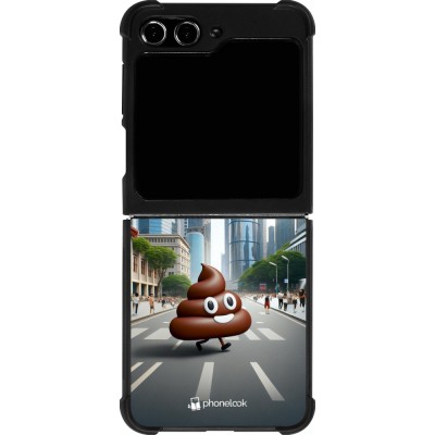 Coque Samsung Galaxy Z Flip5 - Silicone rigide noir Emoji Caca walk