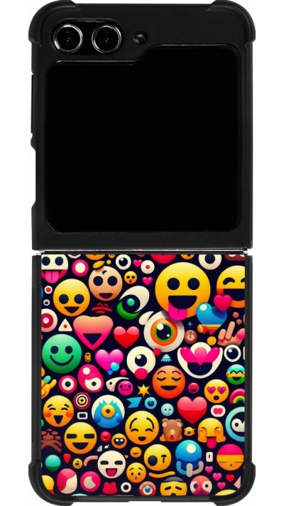 Coque Samsung Galaxy Z Flip5 - Silicone rigide noir Emoji Mix Color