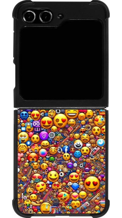 Coque Samsung Galaxy Z Flip5 - Silicone rigide noir Emoji mixed