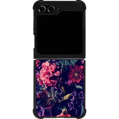 Coque Samsung Galaxy Z Flip5 - Silicone rigide noir Flowers Dark