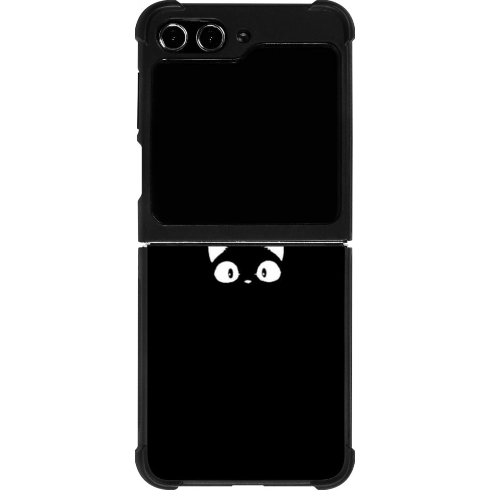 Coque Samsung Galaxy Z Flip5 - Silicone rigide noir Funny cat on black