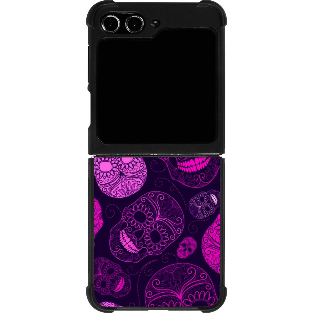 Coque Samsung Galaxy Z Flip5 - Silicone rigide noir Halloween 2023 pink skulls