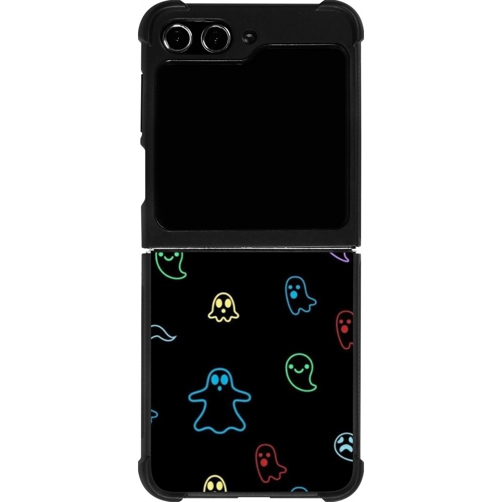 Coque Samsung Galaxy Z Flip5 - Silicone rigide noir Halloween 2024 colorful ghosts