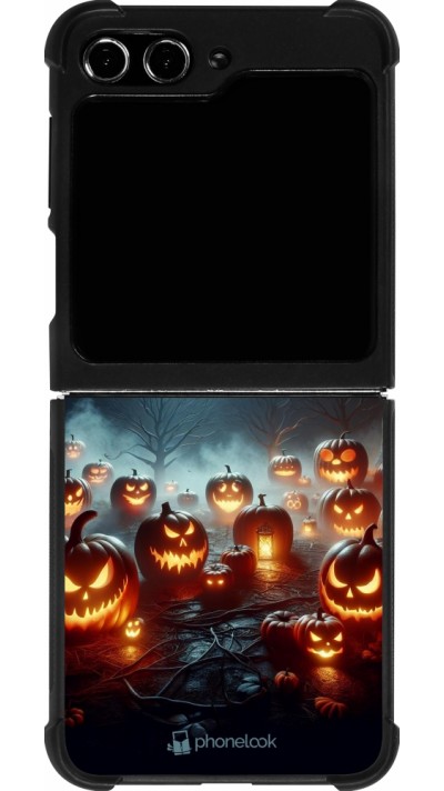 Coque Samsung Galaxy Z Flip5 - Silicone rigide noir Halloween 2024 Many Pumpkins