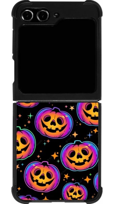 Coque Samsung Galaxy Z Flip5 - Silicone rigide noir Halloween 2024 rainbow pumpkins