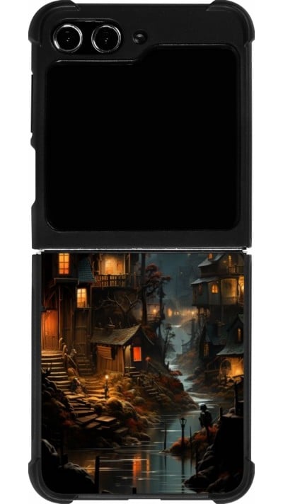 Coque Samsung Galaxy Z Flip5 - Silicone rigide noir Halloween 2024 scary town