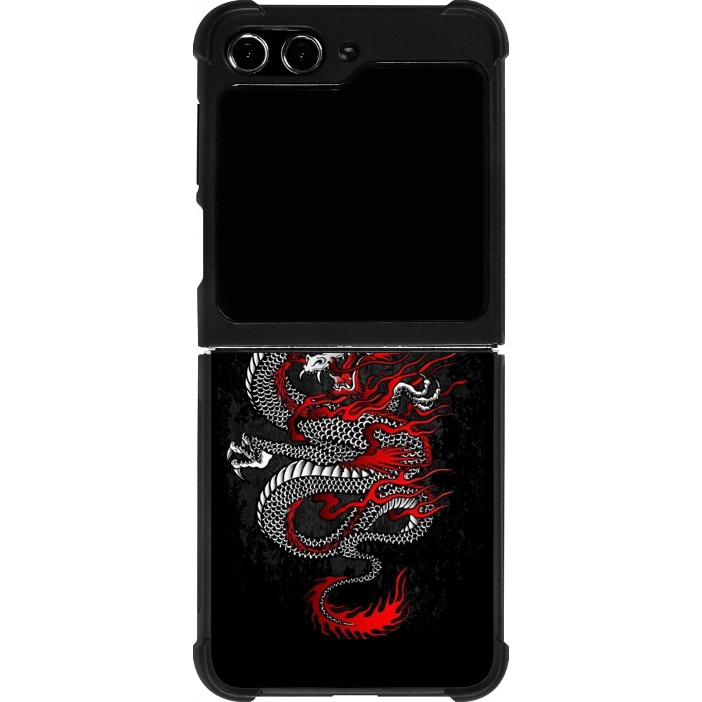 Coque Samsung Galaxy Z Flip5 - Silicone rigide noir Japanese style Dragon Tattoo Red Black