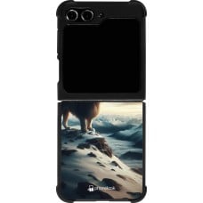 Coque Samsung Galaxy Z Flip5 - Silicone rigide noir Le lion blanc