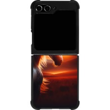 Coque Samsung Galaxy Z Flip5 - Silicone rigide noir Majestic Sunset Horse