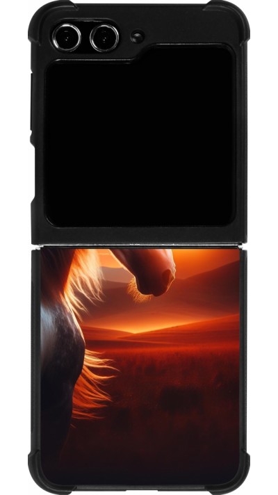 Coque Samsung Galaxy Z Flip5 - Silicone rigide noir Majestic Sunset Horse