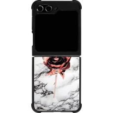 Coque Samsung Galaxy Z Flip5 - Silicone rigide noir Marble Rose Gold